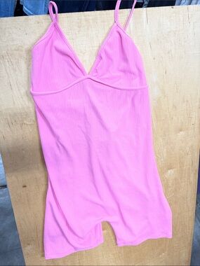 Kali Pink Ribbed Spaghetti-Strap Romper